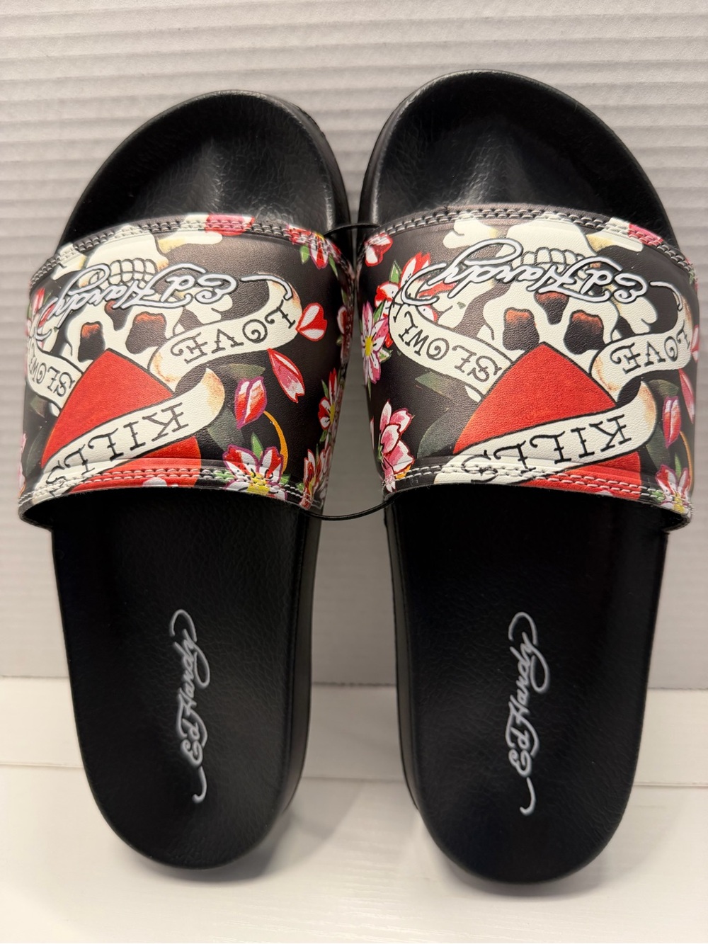 Ed Hardy Women’s Flip Flops Size 9 Love Kills Slowly Black NWT
